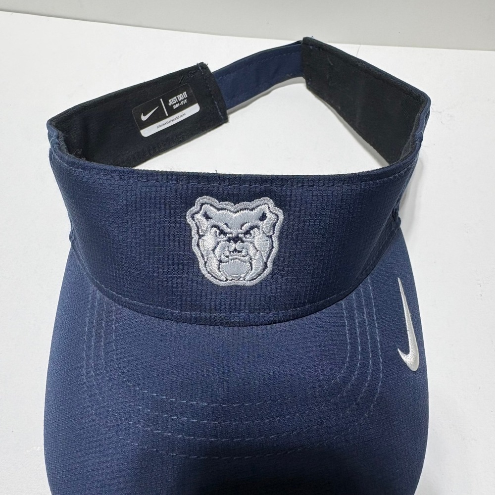 Nike Dri-FIT Visor Navy Blue Silver Bulldog Mascot Adjustable Golf Tennis Hat